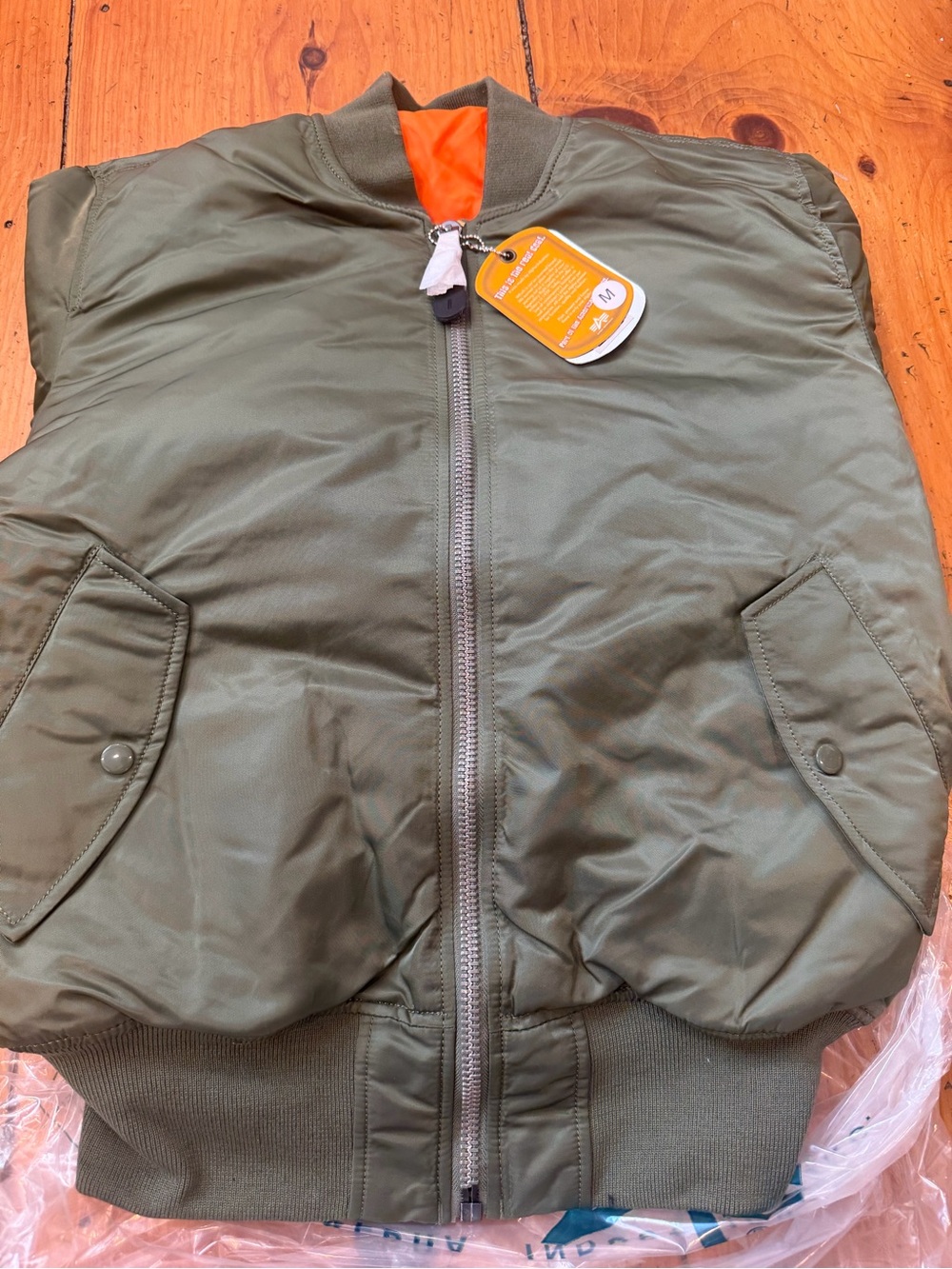 Alpha Industries Olive Bomber Jacket with Orange Lining